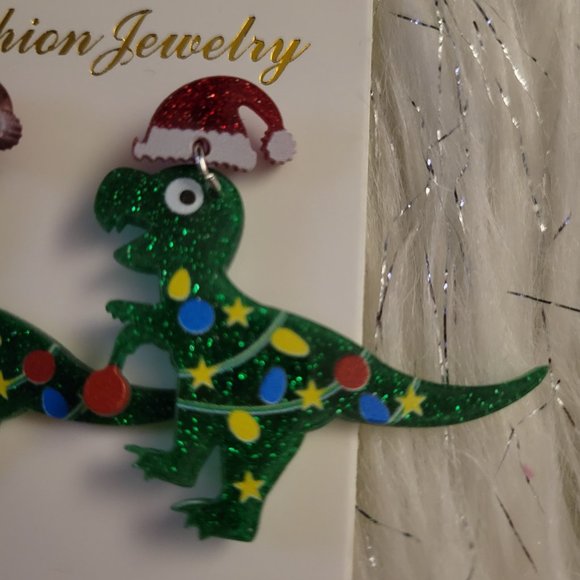 Santa Dinosaur Fashion Earrings - Picture 4 of 5